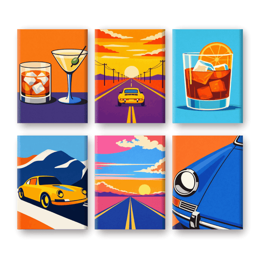 6 Mini Paintings - Road Trips & Drinks Set- Paint by Numbers