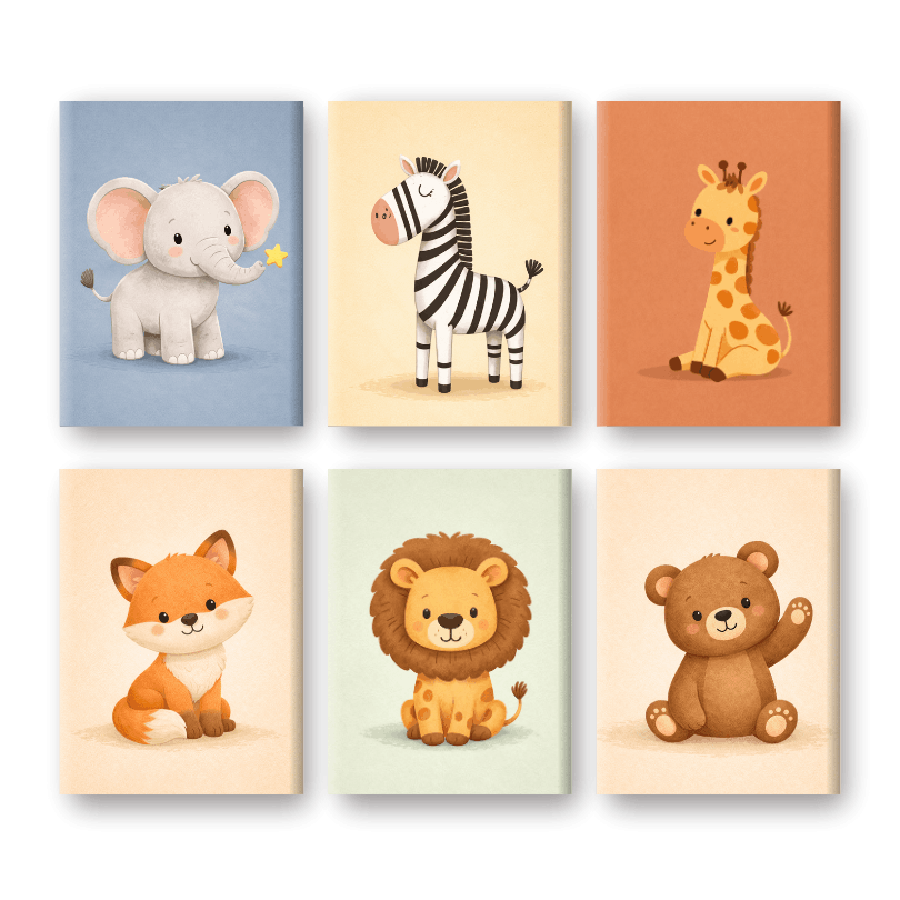 6 Mini Paintings - Safari Friends Set- Paint by Numbers