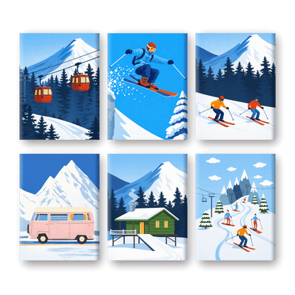 6 Mini Paintings - Ski Set- Paint by Numbers