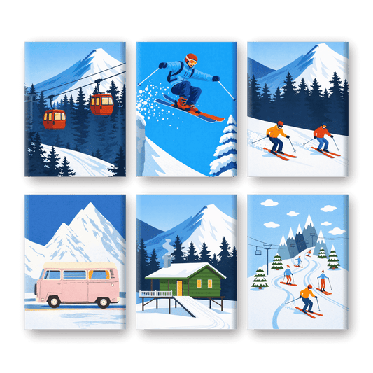 6 Mini Paintings - Ski Set- Paint by Numbers