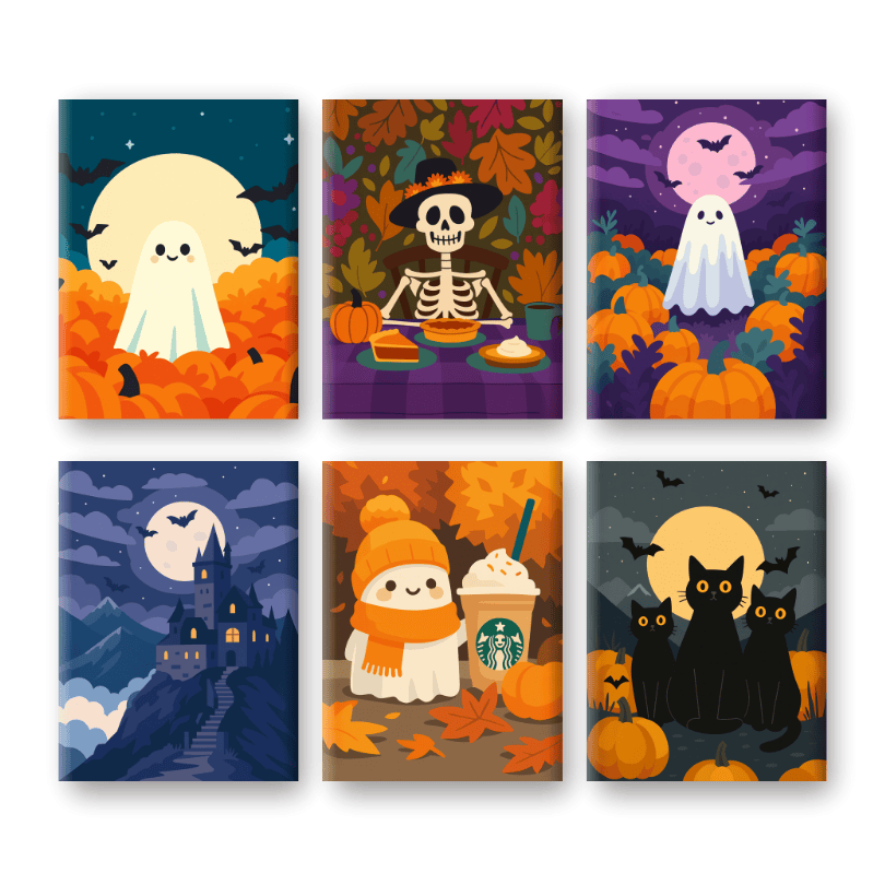 6 Mini Paintings - Spooky Autumn Set-Paint by numbers