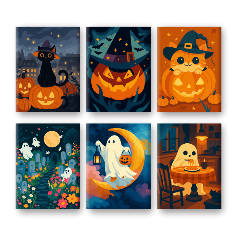 6 Mini Paintings - Spooky Halloween Set-Paint by numbers