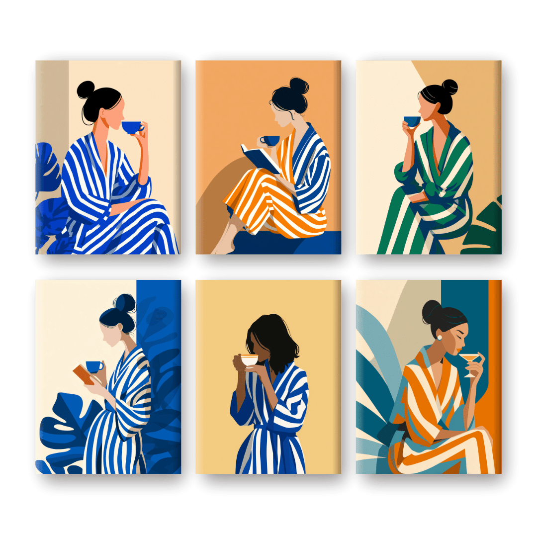 6 Mini Paintings - Striped Woman Set-Paint by numbers