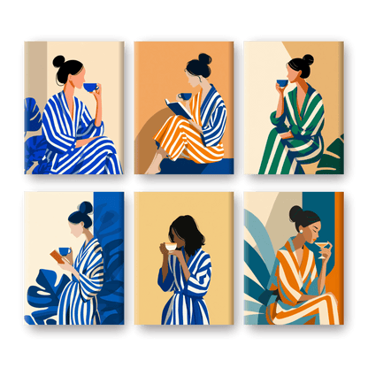6 Mini Paintings - Striped Woman Set-Paint by numbers