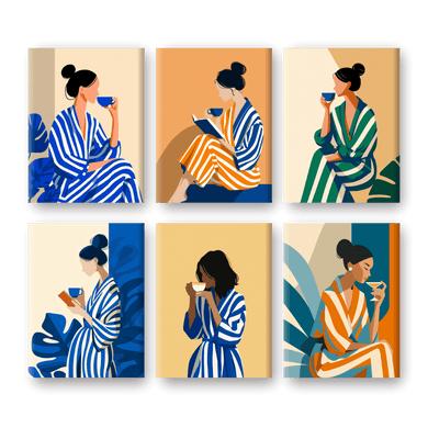 6 Mini Paintings - Striped Woman Set