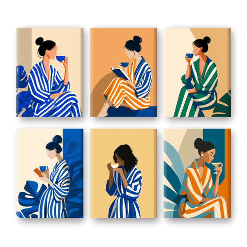 6 Mini Paintings - Striped Woman Set