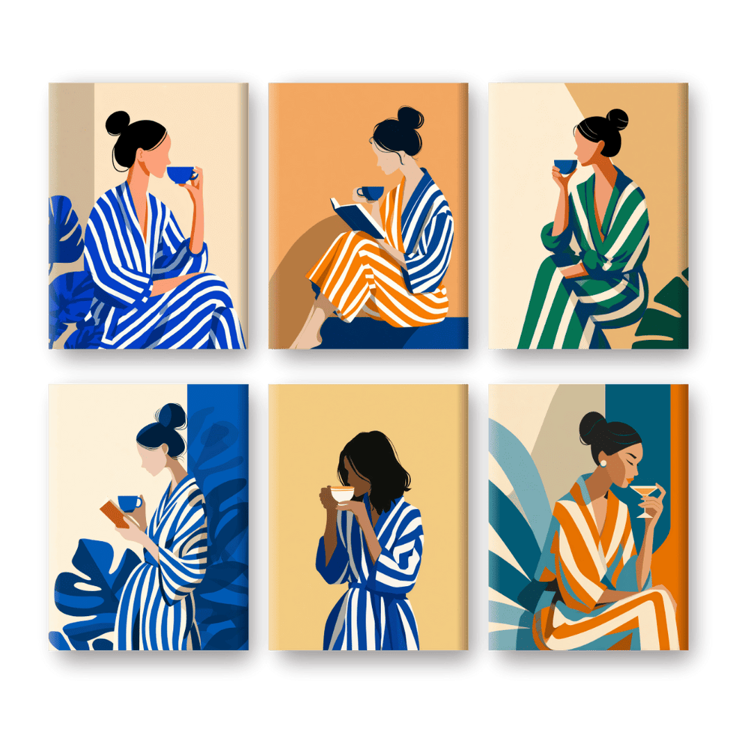 6 Mini Paintings   Striped Woman Set