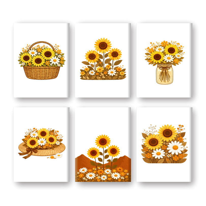6 Mini Paintings - Sunflowers Set- Paint by Numbers