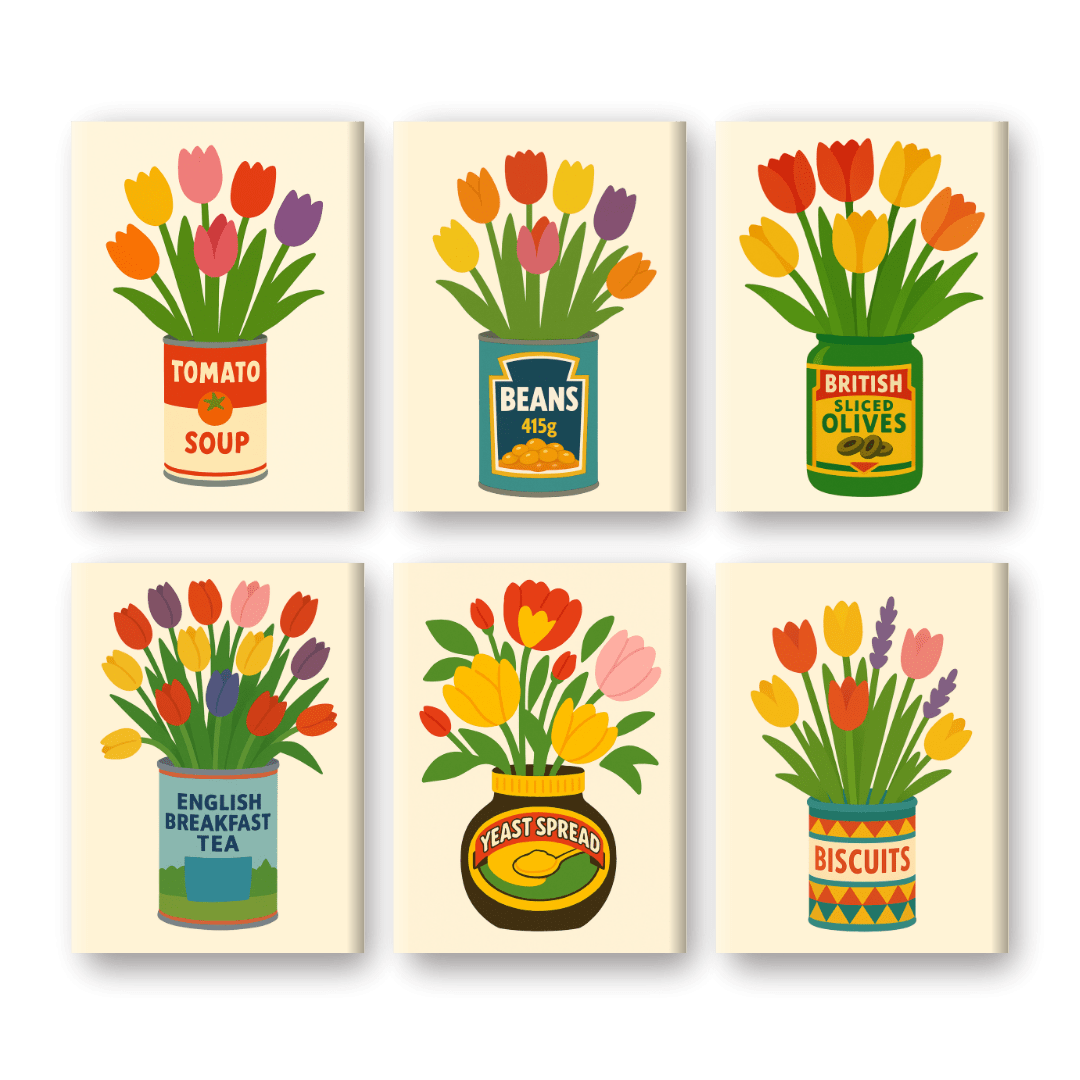 6 Mini Paintings | Tulips in Cans Set- Paint by Numbers