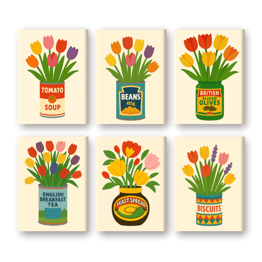 6 Mini Paintings | Tulips in Cans Set- Paint by Numbers