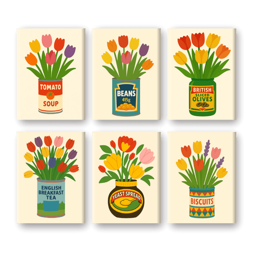 6 Mini Paintings | Tulips in Cans Set