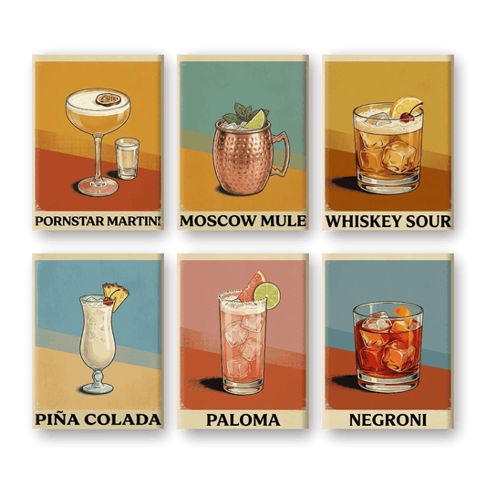 6 Mini Paintings - Vintage Cocktail Posters Set- Paint by Numbers