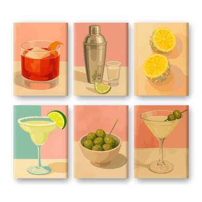 6 Mini Paintings - Vintage Cocktail Set-Paint by numbers