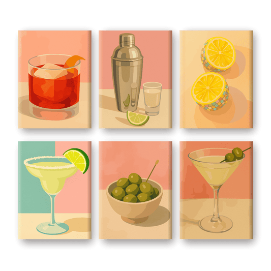 6 Mini Paintings - Vintage Cocktail Set-Paint by numbers