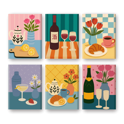 6 Mini Paintings - Vintage Kitchen Set