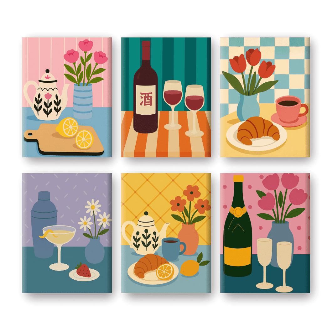 6 Mini Paintings   Vintage Kitchen Set
