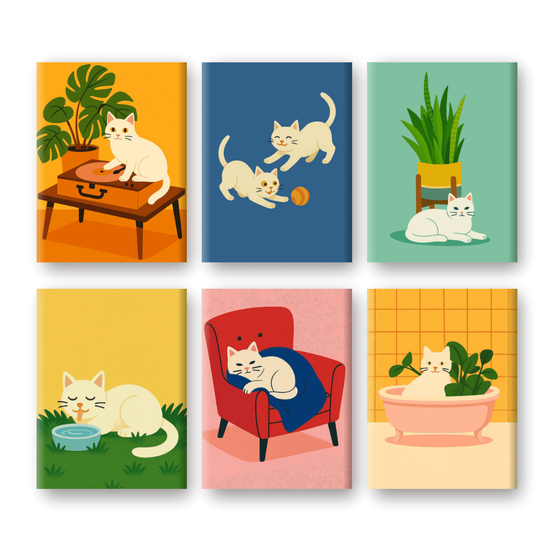 6 Mini Paintings - White Cat Set- Paint by Numbers