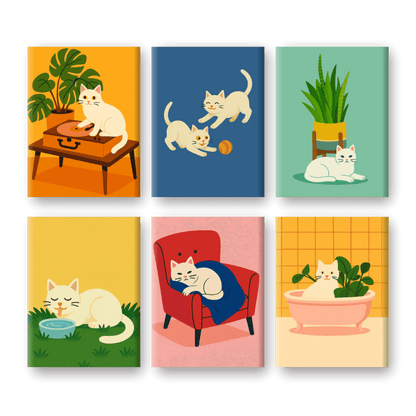 6 Mini Paintings - White Cat Set- Paint by Numbers