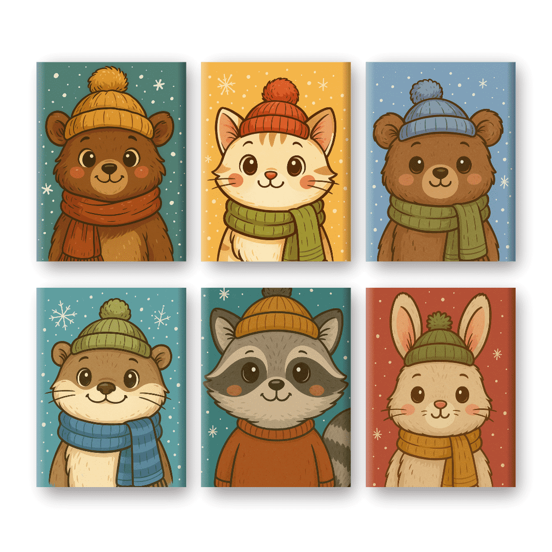 6 Mini Paintings - Winter Animals Set-Paint by numbers