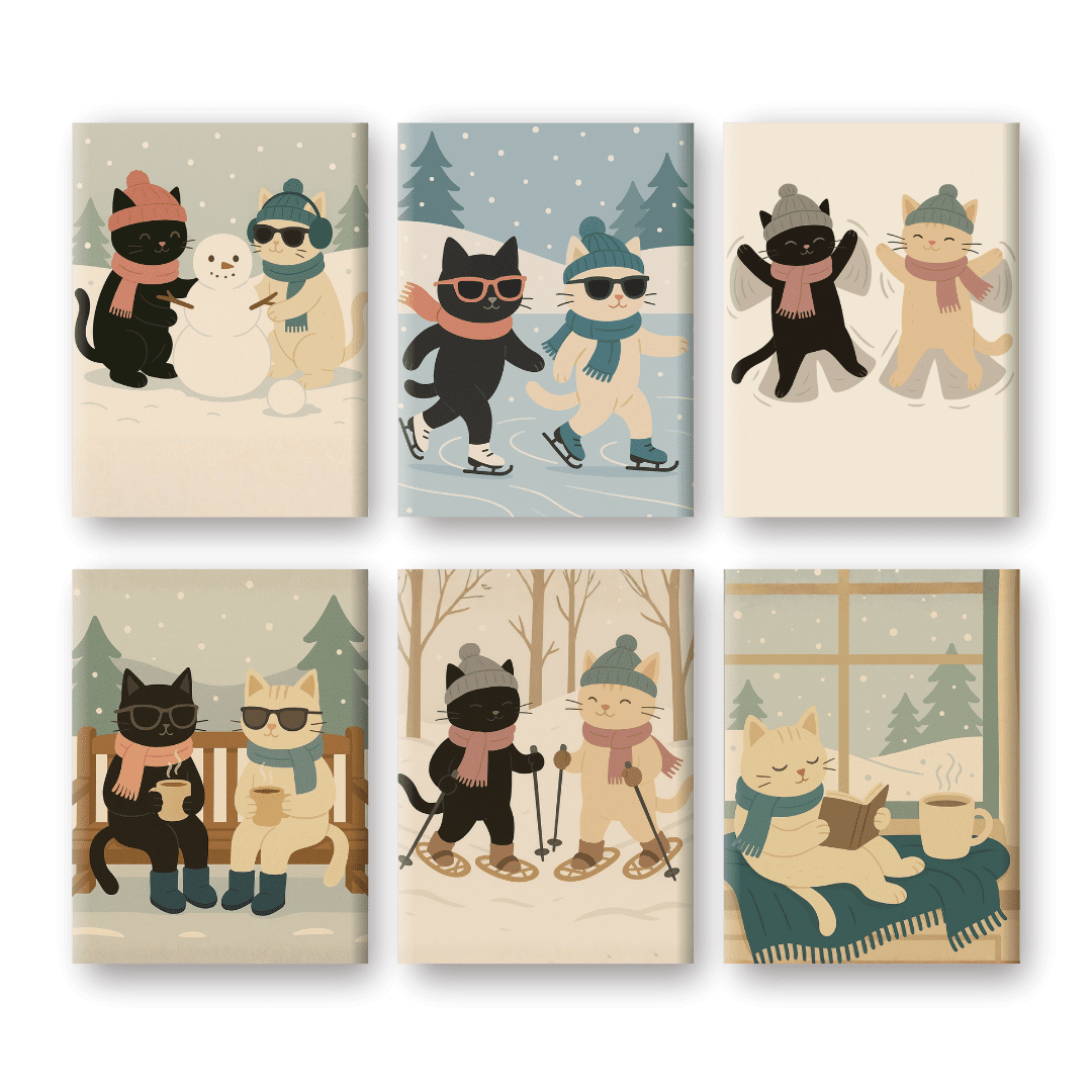 6 Mini Paintings - Winter Cats Set-Paint by numbers