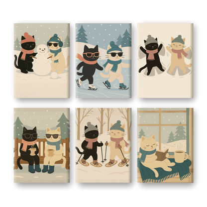 6 Mini Paintings - Winter Cats Set-Paint by numbers