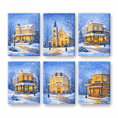 6 Mini Paintings - Winter Street Set- Paint by Numbers