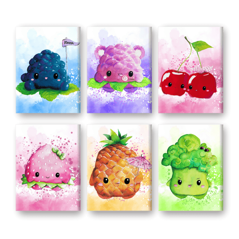 6 Mini Paintings | Kawaii Foods Set - By Tiny Tami-Paint by numbers