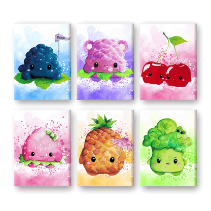 6 Mini Paintings | Kawaii Foods Set - By Tiny Tami-Paint by numbers