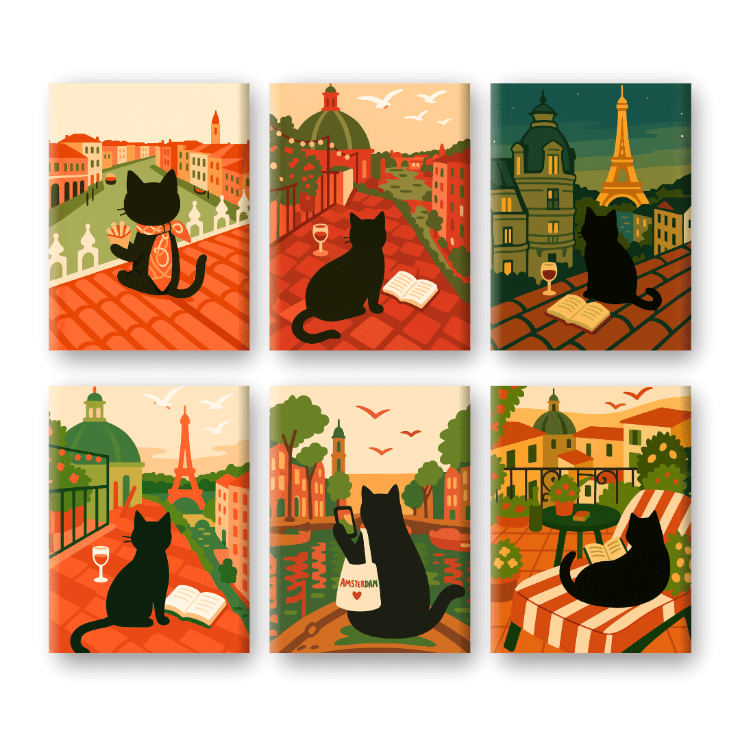 6 Mini Paintings | The Traveling Cat Set- Paint by Numbers