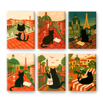 6 Mini Paintings | The Traveling Cat Set- Paint by Numbers