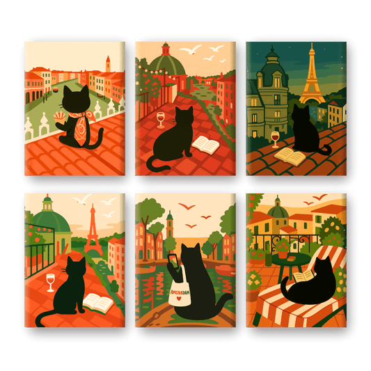 6 Mini Paintings | The Traveling Cat Set- Paint by Numbers