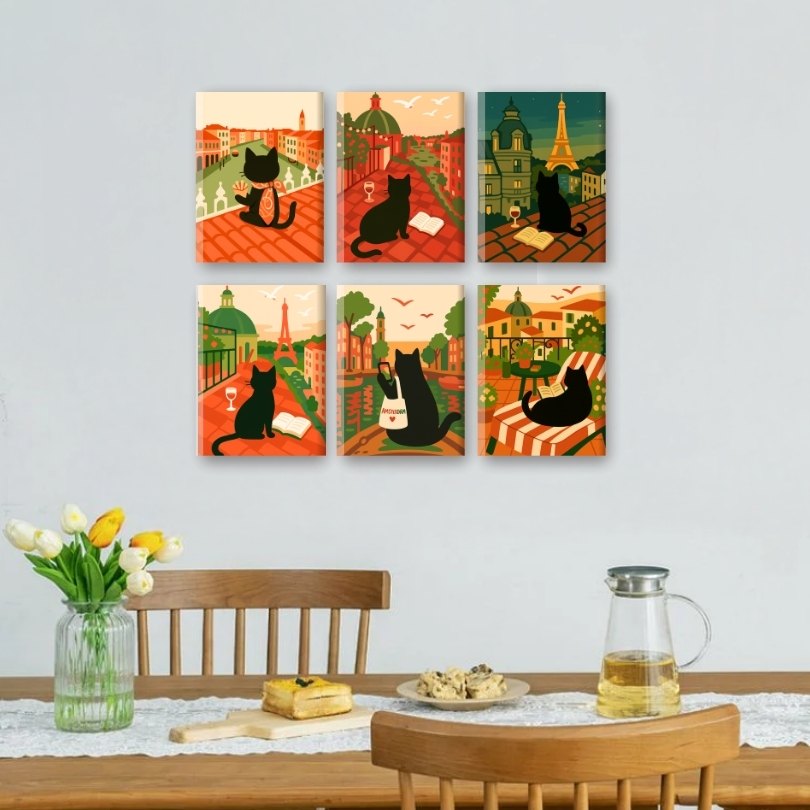 6 Mini Paintings | The Traveling Cat Set Mockup