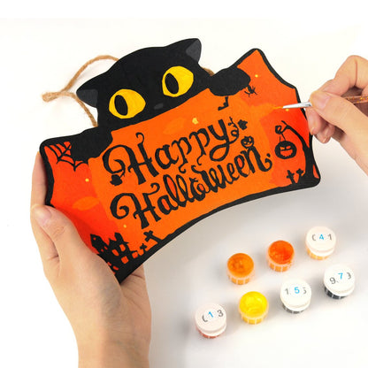 Halloween Cat - Paint by Number Wooden Hanger