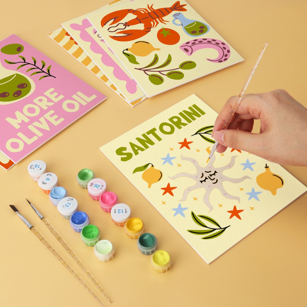 6 Wooden Board Mini Paintings – Mediterranean Catch