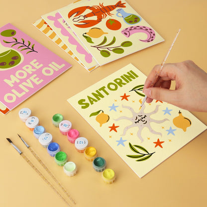 6 Wooden Board Mini Paintings – Mediterranean Catch