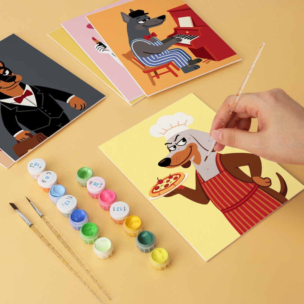 6 Wooden Board Mini Paintings – Dapper Dogs