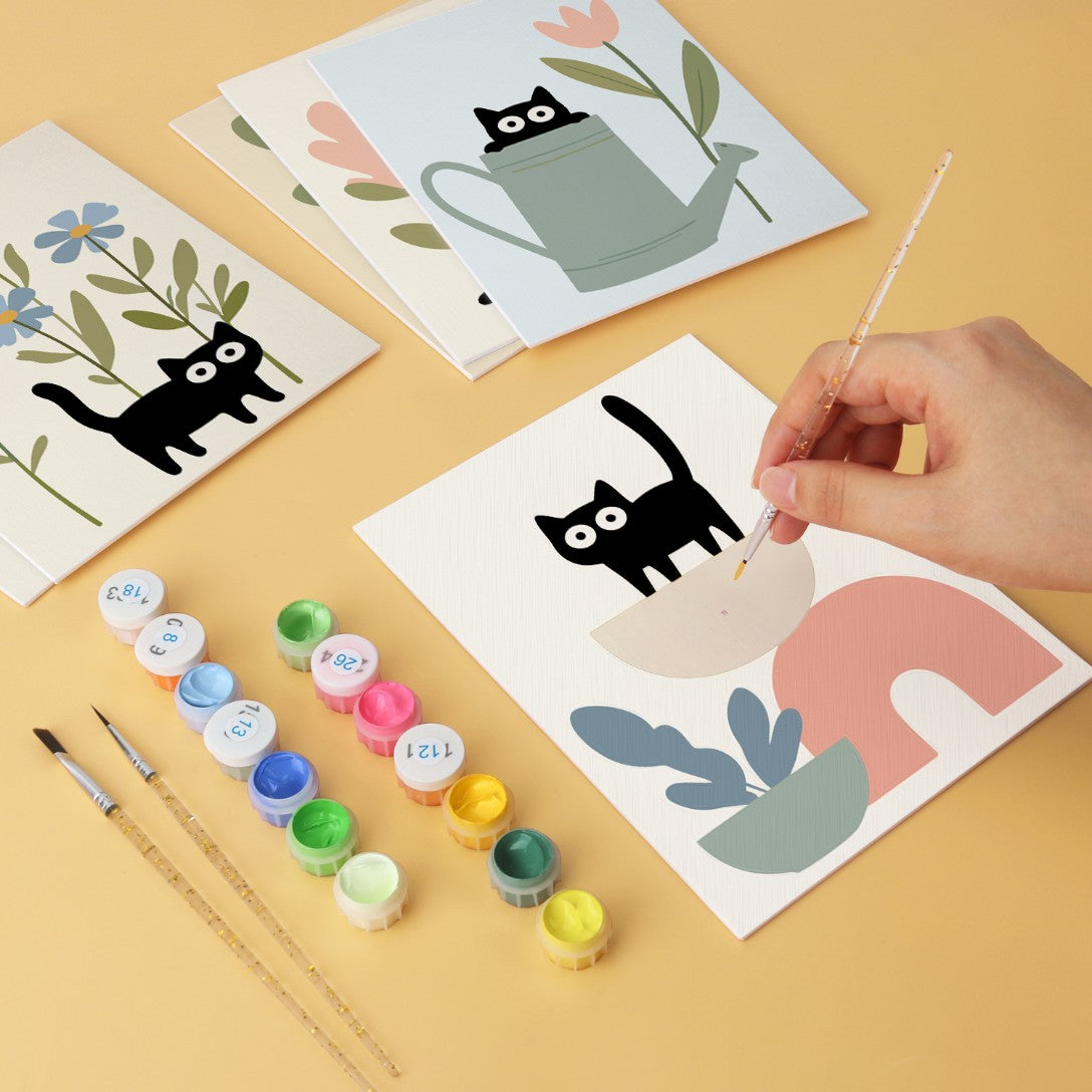 6 Wooden Board Mini Paintings – Cats Among Plants