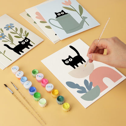 6 Wooden Board Mini Paintings – Cats Among Plants
