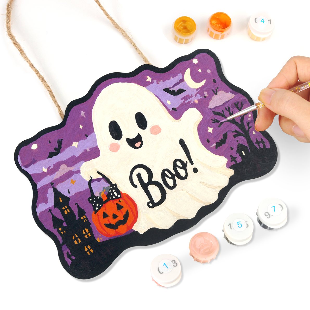 Halloween Ghost – Paint by Number Wooden Hanger