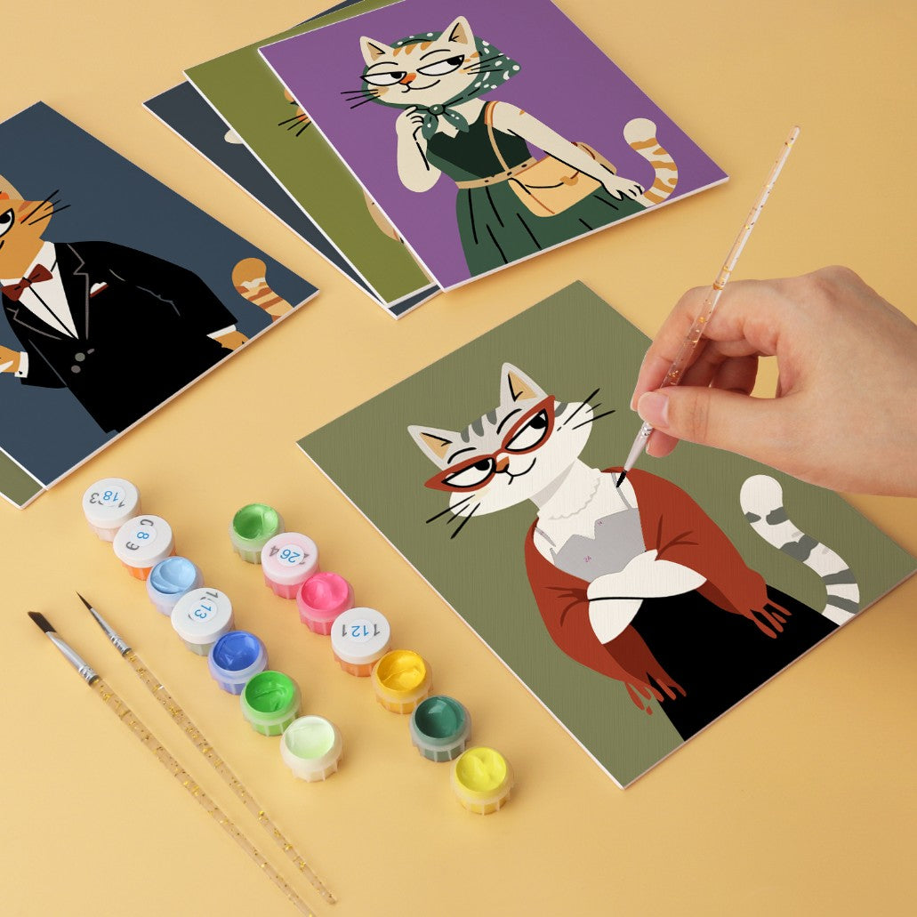 6 Wooden Board Mini Paintings – Fashionable Felines