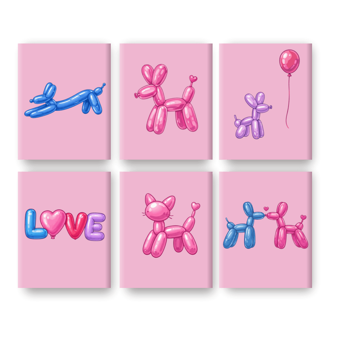 6 Mini Paintings - Balloon Animals Set- Paint by Numbers