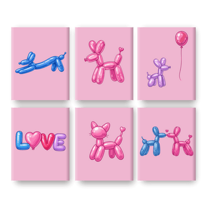 6 Mini Paintings - Balloon Animals Set- Paint by Numbers