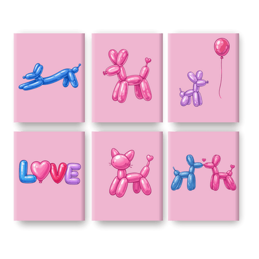6 Mini Paintings - Balloon Animals Set- Paint by Numbers