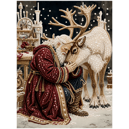 Santa and His Reindeer - Premium Pearl Diamond Art