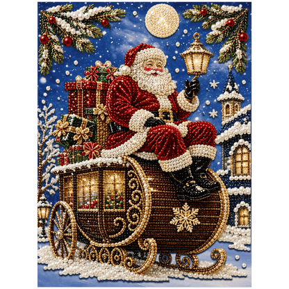 Santa on His Sleigh - Premium Pearl Diamond Art