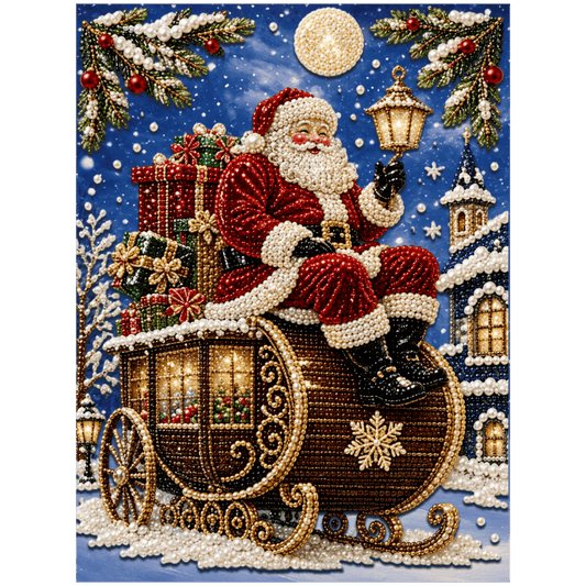 Santa on His Sleigh - Premium Pearl Diamond Art