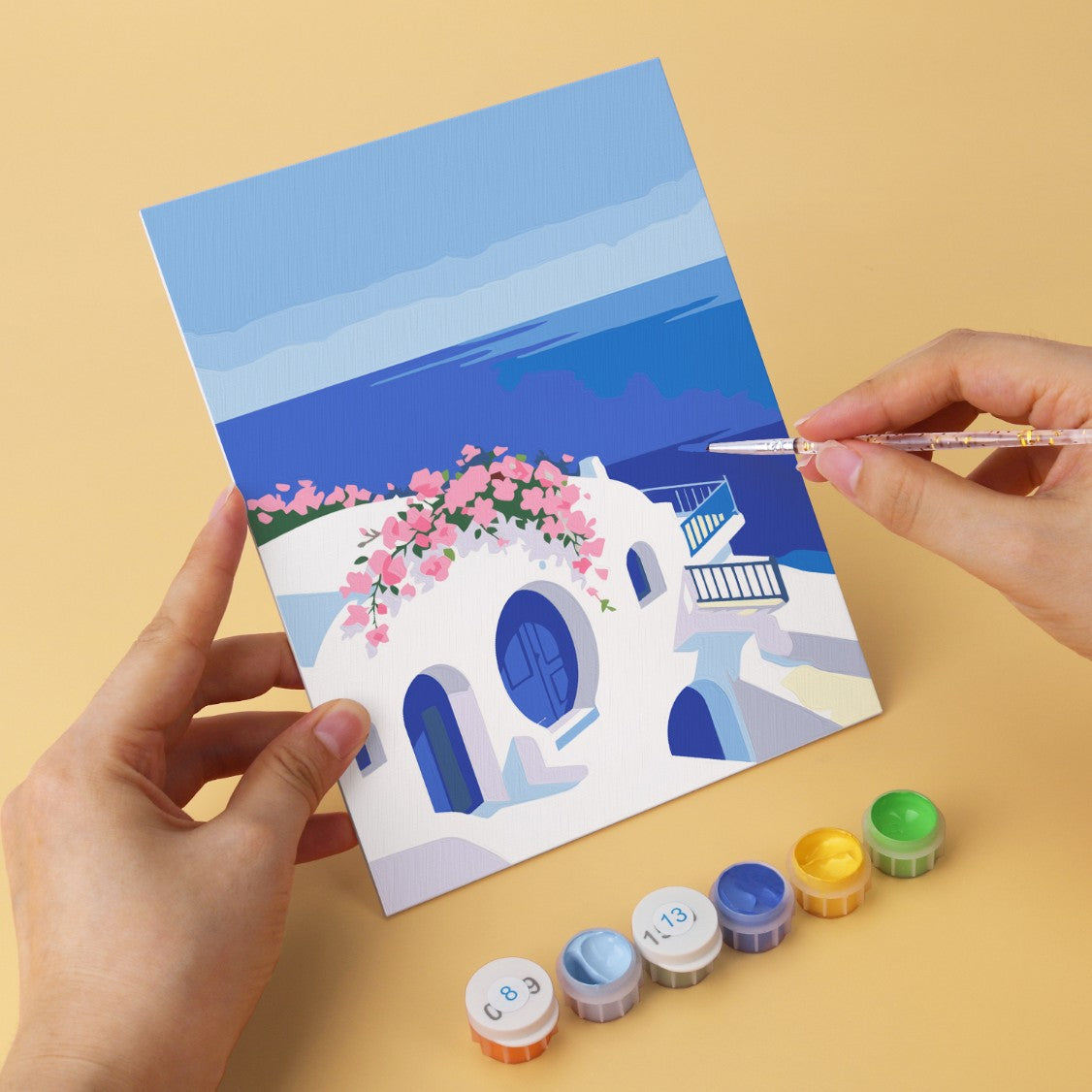 6 Wooden Board Mini Paintings – Santorini Escape
