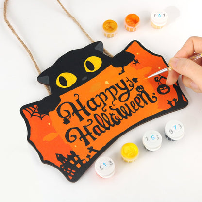 Halloween Cat - Paint by Number Wooden Hanger