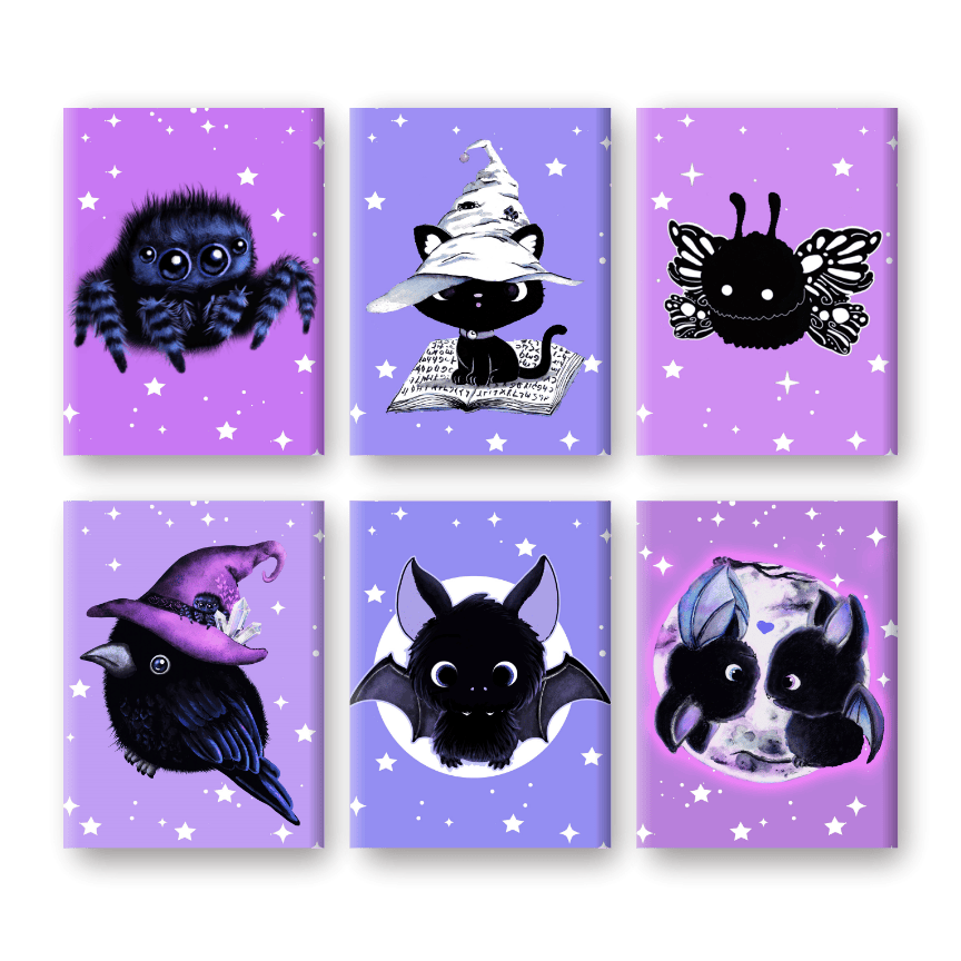 6 Mini Paintings | Sweet Gothic Creatures - By Tiny Tami-Paint by numbers