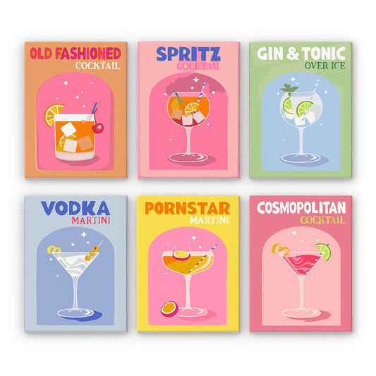 6 Mini Paintings - Colorful Cocktail Set-Paint by numbers